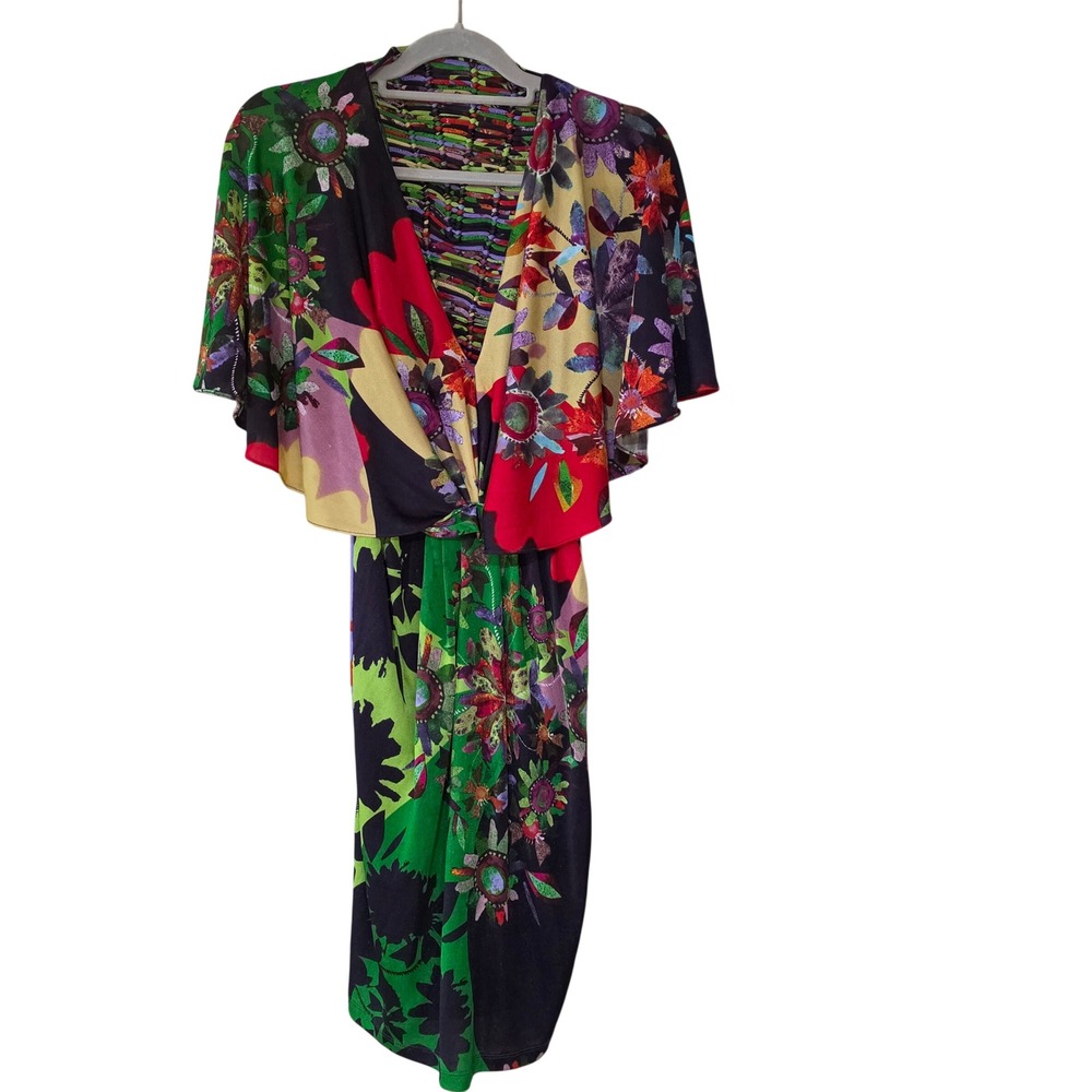 Ranna Gill Anthropology Floral V-Neck‎ Dress Medium Excellent Flutter Sleeve